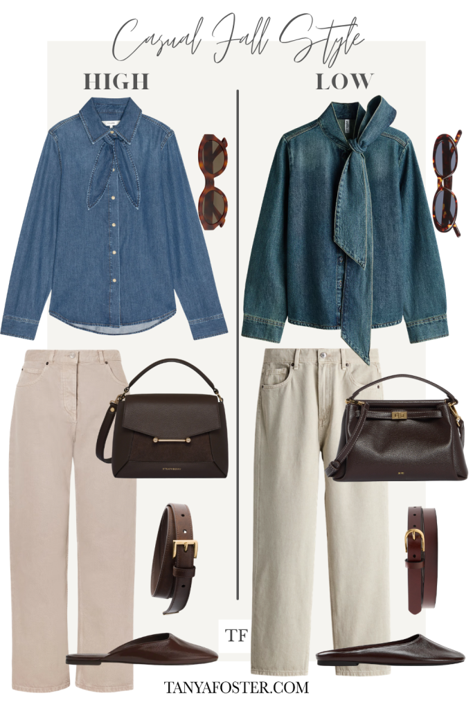 casual fall weekend look high vs. low