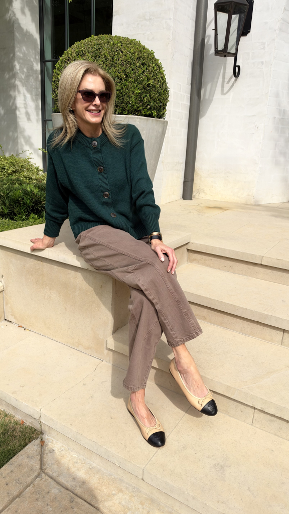 Tanya Foster wearing LOFT cardigan and barrel pants